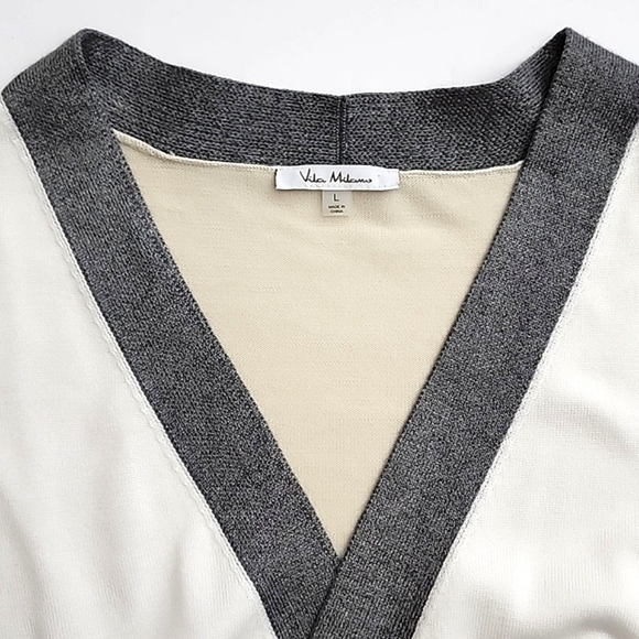 Vila Milano Open Front Belted Long Cardigan  Geometric Beige Grey Size Large - Picture 10 of 14